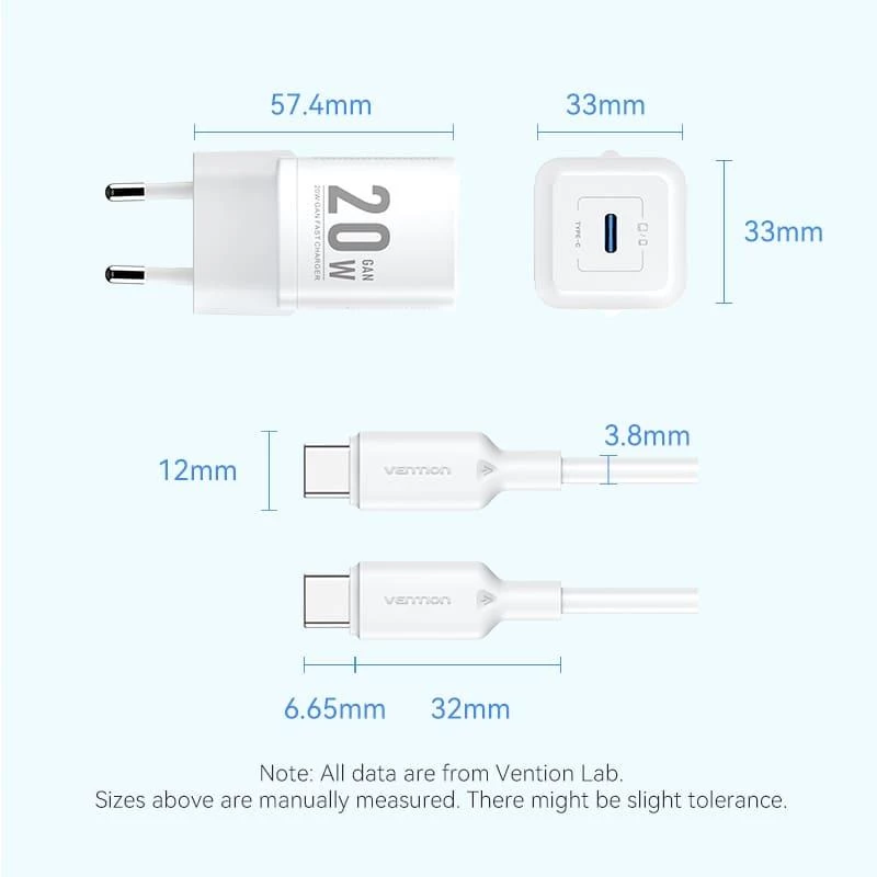 VENTION TZ-FEPW0-EU-01 20W USB-C seinadapter mobiiltelefoni laadija