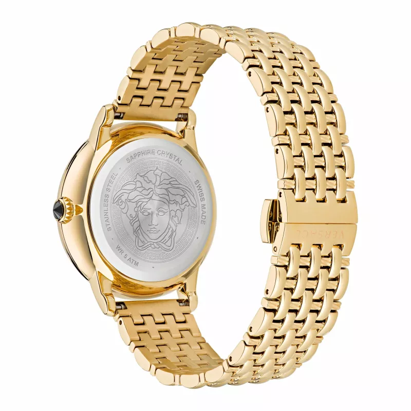 VERSACE V-Circle Unisex Šveitsi kvartskell 38mm roostevabast terasest musta numbrilaud ja nahkrihm VE6F00623
