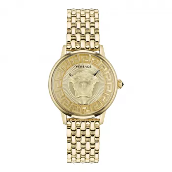 VERSACE V-Circle Unisex Šveitsi kvartskell 38mm roostevabast terasest musta numbrilaud ja nahkrihm VE6F00623