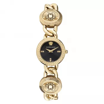 Versace V-Circle naiste Šveitsi kvartskell 26mm musta sihverplaadi ja nahkrihmaga VE3C00422