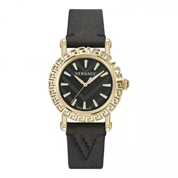 Versace V-Circle Women's Swiss Quartz Watch VE6D00223 40mm Black Dial Leather Strap