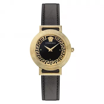 Versace V-Circle naiste kell VE3D00322 36mm Šveitsi kvarts roostevaba teras musta sihverplaadiga nahkrihm