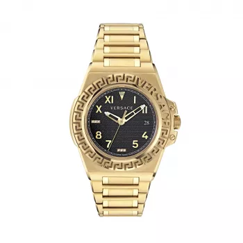 Versace V-Motif Virtual naiste kell VE3I00723 44mm Šveitsi kvarts musta numbrilaud ja nahkrihm