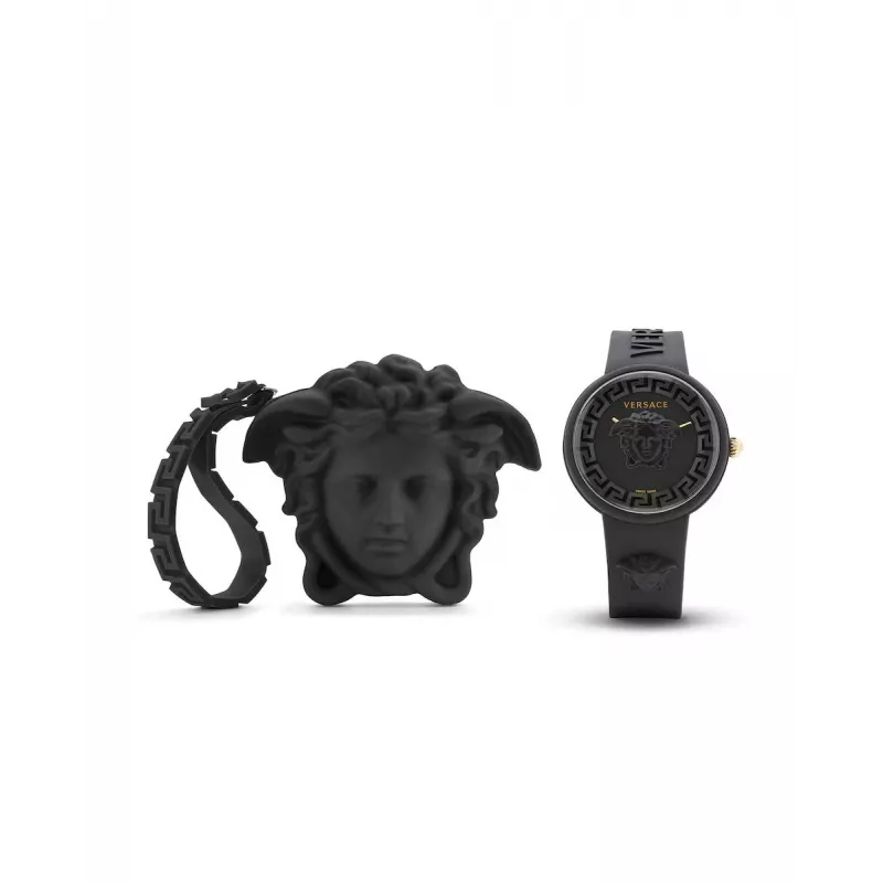 Versace V-Motif naiste Šveitsi kvartskell VE6G00223 39mm musta sihverplaadiga nahkrihm