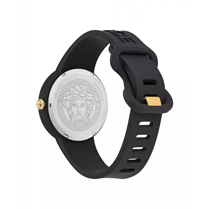 Versace V-Motif naiste Šveitsi kvartskell VE6G00223 39mm musta sihverplaadiga nahkrihm