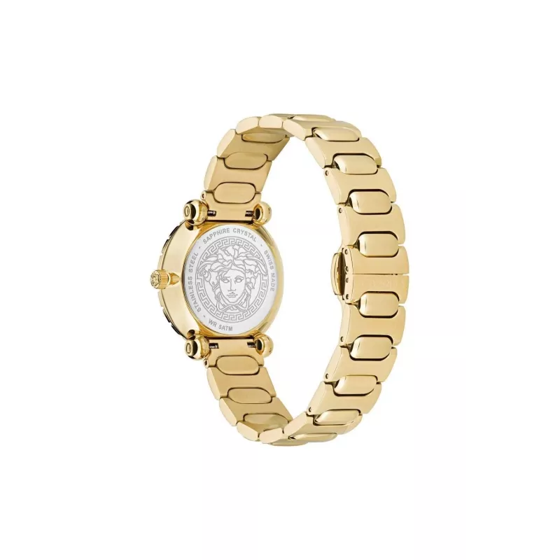 VERSACE V-Motif naiste Šveitsi kvartskell VE6I00523 35mm musta sihverplaadiga must nahkrihm