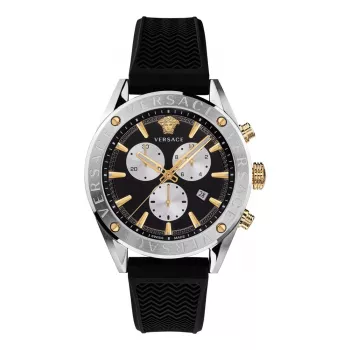 VERSACE V-Race meeste Šveitsi kvartskronograafkell VEHB00119 - 44mm, must sihverplaat, hõbedase tooniga roostevabast terasest kellarihm