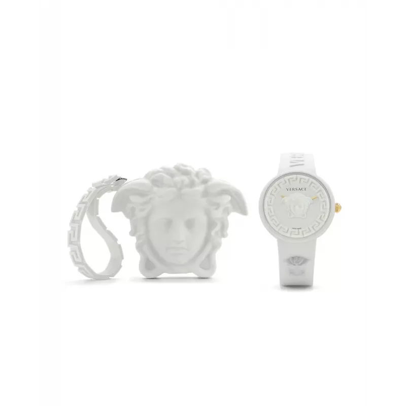 Versace naiste VE6G00123 Šveitsi kvartskell 39mm roostevabast terasest korpusega, musta nahkrihmaga ja hõbedase numbrilaudiga