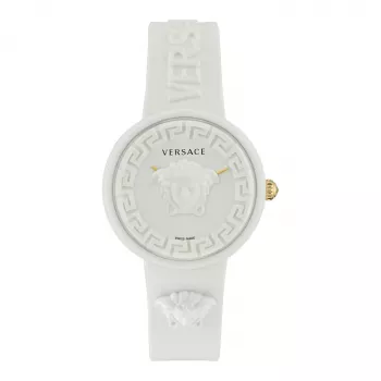 Versace naiste VE6G00123 Šveitsi kvartskell 39mm roostevabast terasest korpusega, musta nahkrihmaga ja hõbedase numbrilaudiga