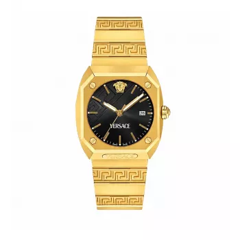 VERSACE Women's VE8F00424 Quartz Watch, 44mm Black Dial with Leather Strap