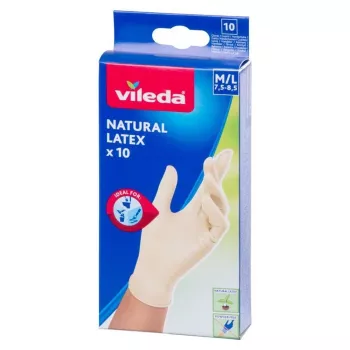 VILEDA Natural Latex Gloves, Size S/M, 10 Pairs