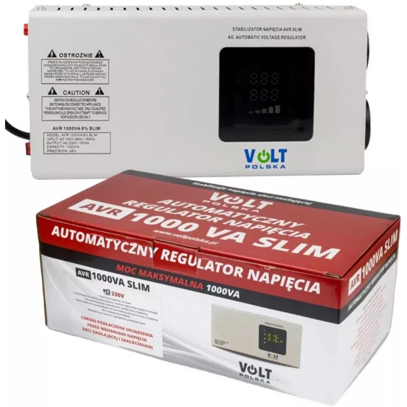 Volt Polska 5AVRZS1000 AVR 1000VA õhuke automaatne pingeregulaator - 600W, 2 pistikupesa, LCD