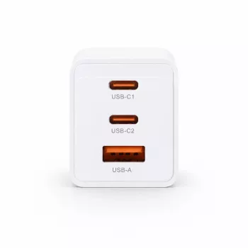 Voltage GaN 67W seinadapter, 2x USB-C ja 1x USB-A, PD 3.0, QC 3.0, PPS, EU-pistik, valge