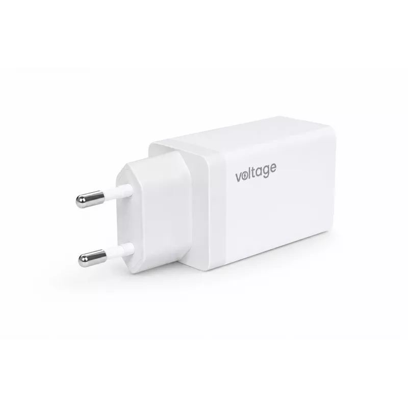 Voltage GaN 67W seinadapter, 2x USB-C ja 1x USB-A, PD 3.0, QC 3.0, PPS, EU-pistik, valge