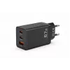 Voltage GaN laadija 67 W seinakinnitusega, PD 3.0 / QC 3.0, 2x USB-C ja 1x USB-A, EL-pistik, must