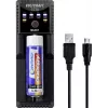 VOLTCRAFT CC1A universaalne ümmarguste akude laadija NiMH, Li-Ion, LiFePO4, NiCd - 1 pesa, USB toide, toetab AA, AAA, C, 10440, 14500, 16340