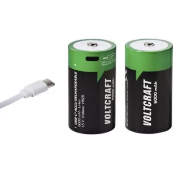 VOLTCRAFT Mono (D) Li-Ion akupatarei 6000 mAh 1,5 V, 2-pakk USB-C laadimisega (VC-17275580)
