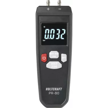 VOLTCRAFT PR-80 diferentsiaalrõhu mõõtja ±0,137 baari, 11 ühikut, taustvalgustusega LCD, andmete hoidmine, Min/Max/Avg, õhk ja mittekorrosiivsed gaasid VC-13101370