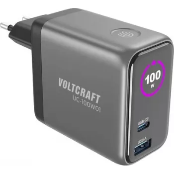 VOLTCRAFT UC-100W01 GaN USB seinlaadija 100W USB-C PD + USB-A must VC-17776055