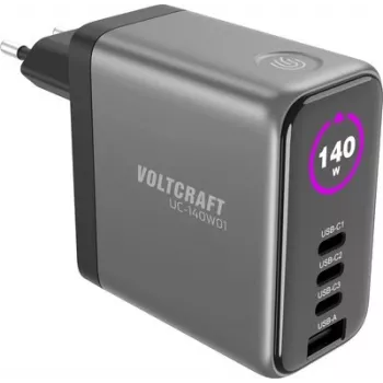 VOLTCRAFT UC-140W01 140W GaN USB-C PD seinatavaline laadija 3x USB-C ja 1x USB-A, must VC-17776050