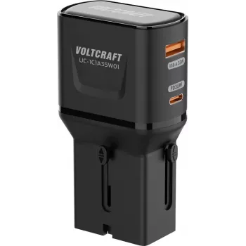 VOLTCRAFT UC-1C1A35W01 35W reisiseinalaadija USB-C PD ja USB-A kiirlaadimine, must, EU/UK/US adapteritega VC-17792720