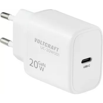 VOLTCRAFT UC-20W001 USB seinatavaline laadija 20 W 1x USB-C kiirlaadimine, USB PD 3.0, valge, GaN (VC-17942085)