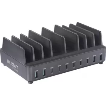 Voltcraft UC-240W01 240W 10-pordiline USB laadimisjaam 6x USB-C PD ja 4x USB-A QC, must