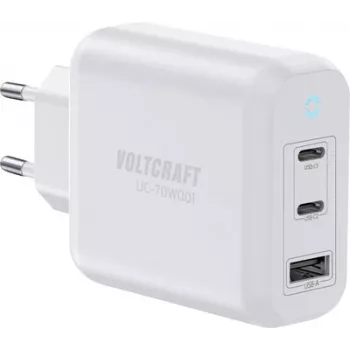 VOLTCRAFT UC-70W001 GaN USB seinlaadija 70W 2x USB-C PD 3.2 + 1x USB-A kiirlaadimine valge VC-18791125