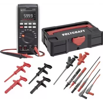 Voltcraft VC-831 True RMS digitaalne multimeeter komplekt T-Loc Systaineriga, testjuhtmed, krokodilliklambrid, konksklambrid ja K-tüüpi temperatuuriandur 3342859+2181316+1674350+167435