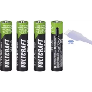 VOLTCRAFT VC-AAA400USB USB-C laetavad Li-Ion AAA patareid 400 mAh 1,5 V - 4 pakk