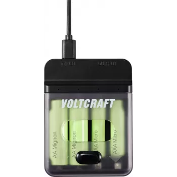 Voltcraft VC-BC4-PB1 2-in-1 NiMH akulaadija ja akupank 4x AA/AAA, 500mA, USB-C sisend, USB-A väljund, must