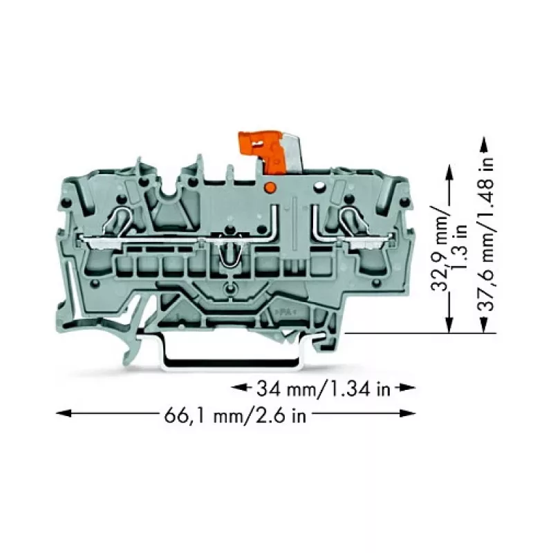 WAGO 2002-1671 2-juhiline lahutus- ja testklemmliist Push-in CAGE CLAMP tehnoloogiaga, hall