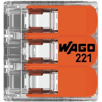 WAGO 221-413 COMPACT ühendusklamber, 3 juhtmega, 0,2–4 mm², läbipaistev, 50 pakki