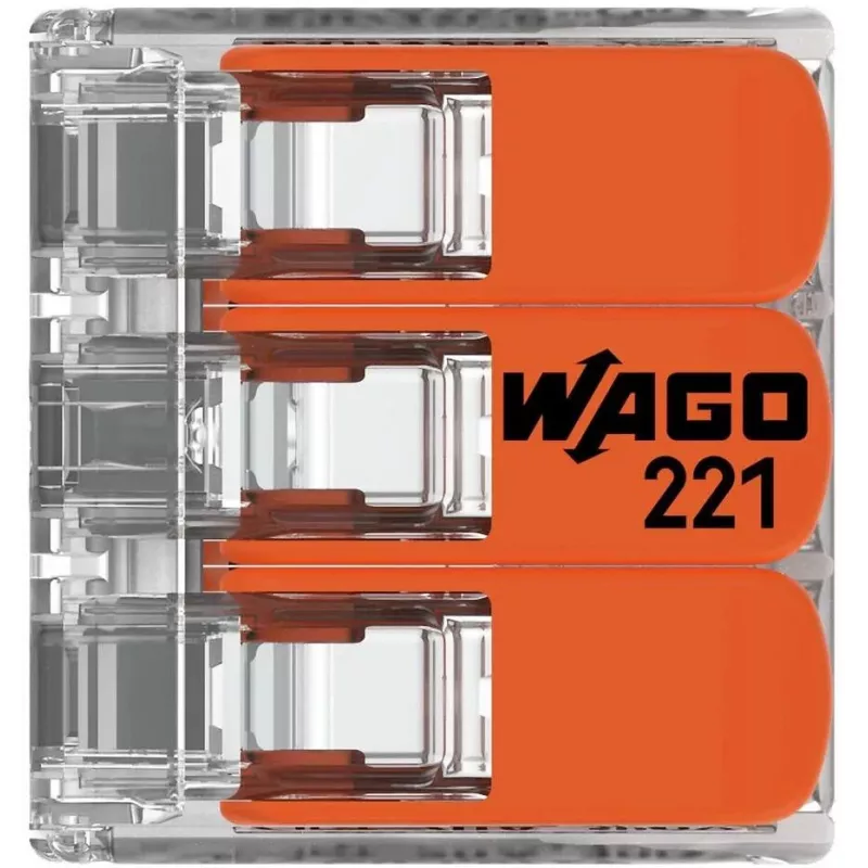 WAGO 221-413 COMPACT ühendusklamber, 3 juhtmega, 0,2–4 mm², läbipaistev, 50 pakki