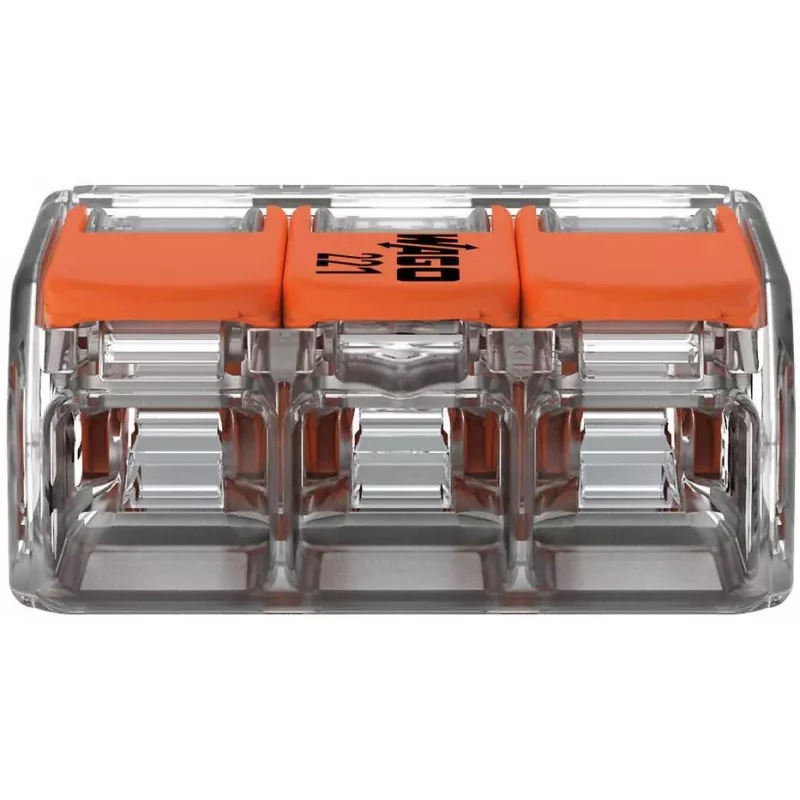 WAGO 221-413 COMPACT ühendusklamber, 3 juhtmega, 0,2–4 mm², läbipaistev, 50 pakki