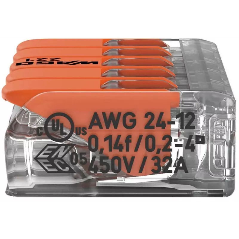 WAGO 221-415 COMPACT ühendusklamber 5 juhile, 0,2-4 mm², 25-pakk