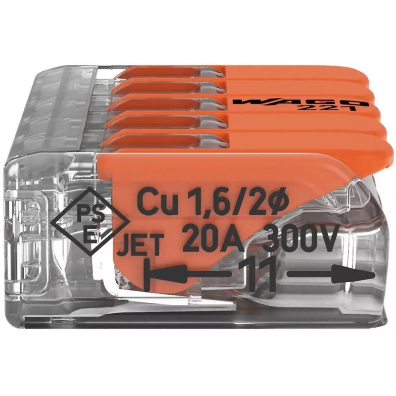 WAGO 221-415 COMPACT ühendusklamber 5 juhile, 0,2-4 mm², 25-pakk