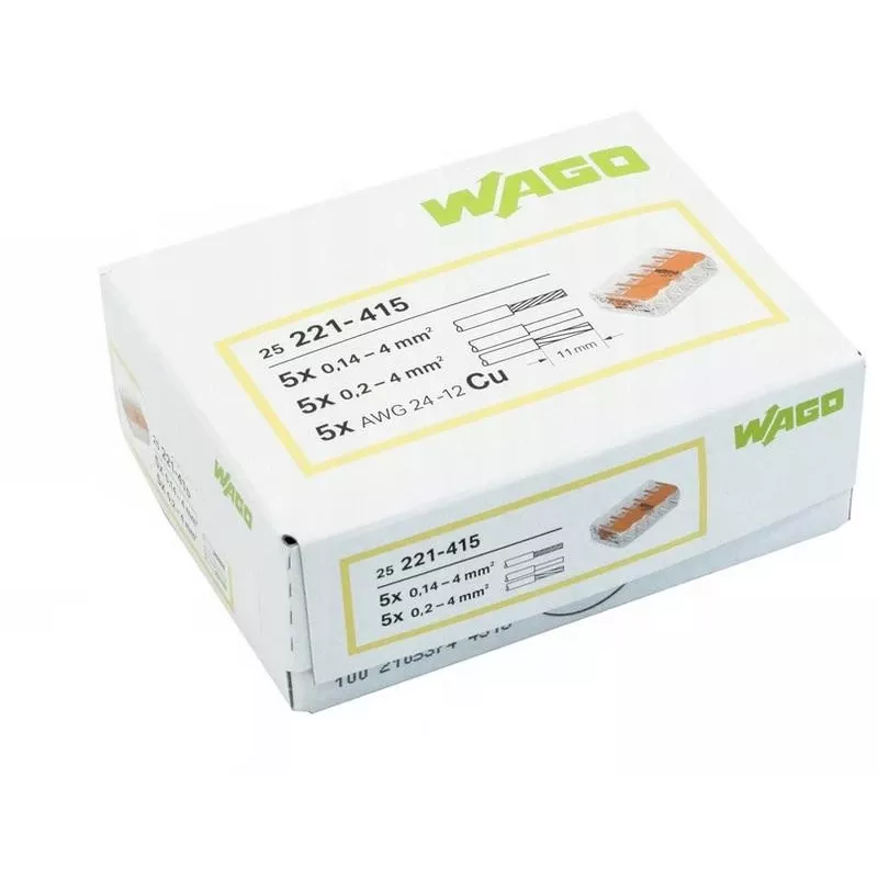 WAGO 221-415 COMPACT ühendusklamber 5 juhile, 0,2-4 mm², 25-pakk