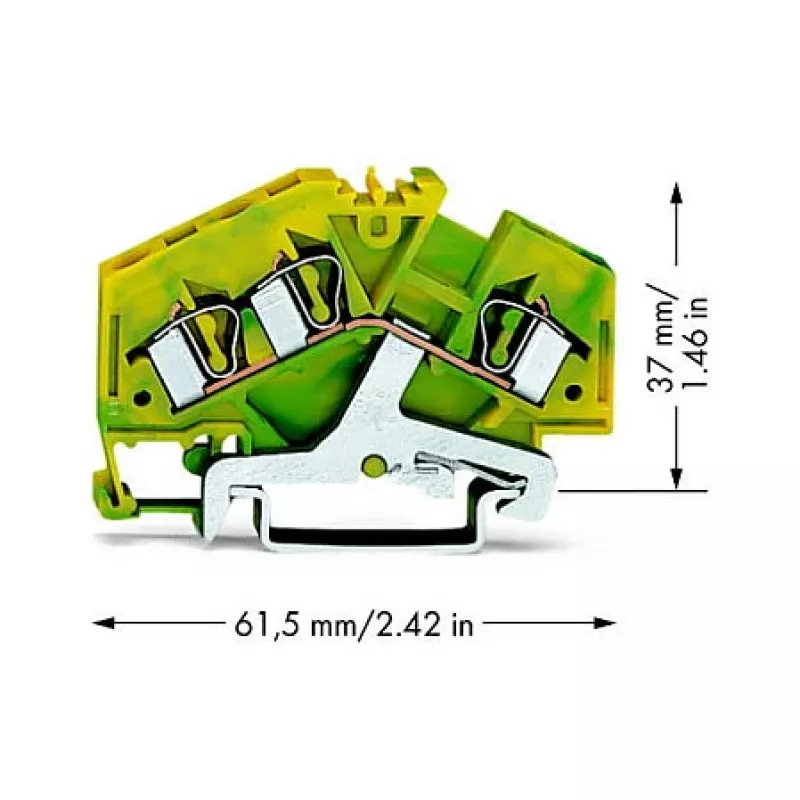WAGO 281-637 3-juhiline kaitsejuhi klemmliist, 4 mm², roheline-kollane