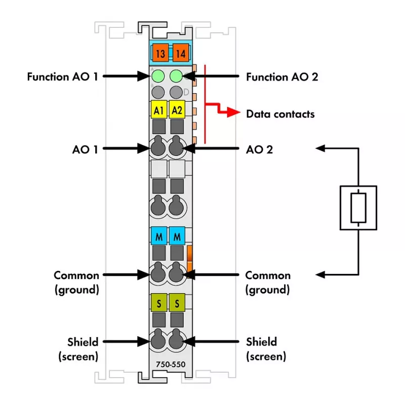 WAGO 750-550 2-kanaliline analoogväljundmoodul 0-10V, helehall