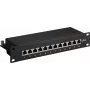 Wentronic Goobay 93796 Cat6a varjestatud 12-pordiline patch-paneel, 1U 19-tolline rack-kinnitus, must