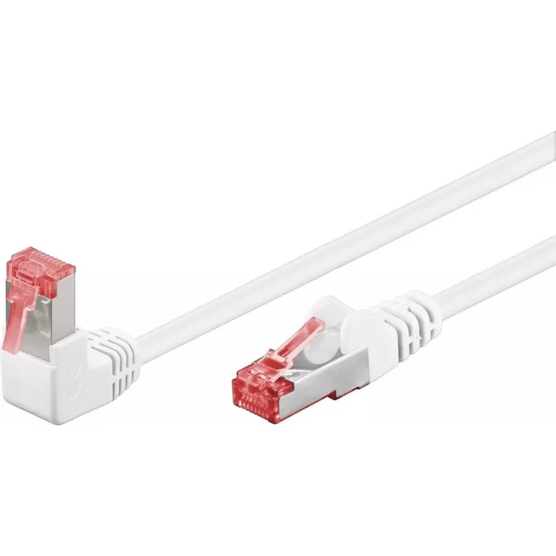 WENTRONIC Goobay CAT 6 patch-kaabel, 1x 90° nurga all, S/FTP (PiMF), valge, 0,25 m - Latch Up, LSZH halogeenivaba, vask (51548)
