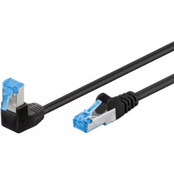Wentronic Goobay CAT 6A S/FTP patchkaabel, RJ45 - RJ45 90° nurga all, 0,5 m, must, LSZH, vask, 10 Gbps 51556