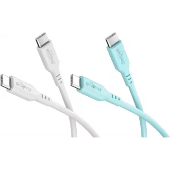 WENTRONIC Goobay Crystal Lagoon komplekt 2x USB-C silikoonkaablit, 1,5 m, valge ja türkiissinine (81259)