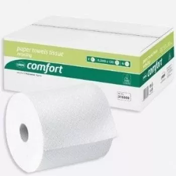 WEPA Comfort käterätirull, 2-kihiline, kõrge valge, jooneline reljeef, sinine südamikuliim, 205 mm laius, 150 m pikkus, 6 rulli (316800)