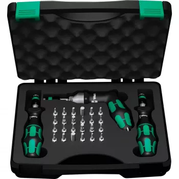 Wera 7445/46/47 dünamomeetriline kruvikeeraja komplekt, 27-osaline (0,3–6,0 Nm) Rapidaptor otsakuhoidjaga, tekstiilkarp 05350451001