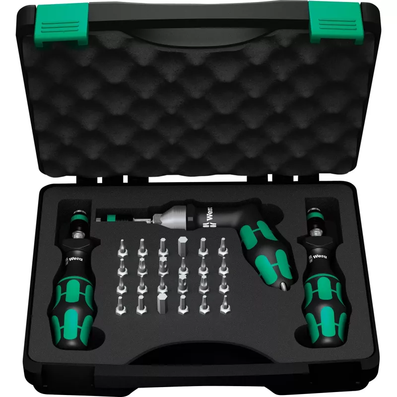Wera 7445/46/47 dünamomeetriline kruvikeeraja komplekt, 27-osaline (0,3–6,0 Nm) Rapidaptor otsakuhoidjaga, tekstiilkarp 05350451001