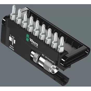 Wera Bit Set Bit-Check 10 Drywall 1, 10-osaline, Phillips PH 2, 25 mm, Rapidaptor kiirvabastusega hoidik, sügavuspiirik, torsioonbitsid