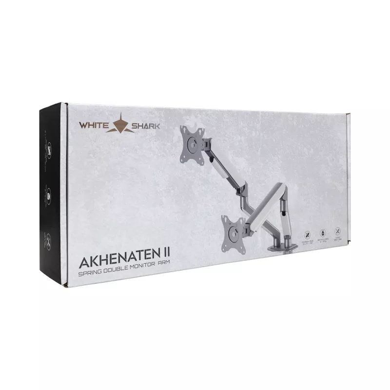White Shark AKHENATEN-II GMS-3212 Kahe monitori hoidik – gaasivedru, lauaklamber/auku kinnitus, 17-32 tolli, 9 kg käe kohta, must