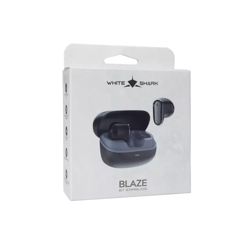 White Shark BLAZE-B GEB-TWS-201 True Wireless Bluetooth 5.1 kõrvaklapid kõrvaklapid laadimiskarbiga, IPX4 veekindlus, puutetundlik juhtimine, must